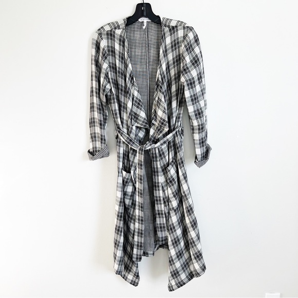 BCBGeneration Duster Draped Belted Trench Jacket Kimono Top Plaid Check Medium - Picture 3 of 9
